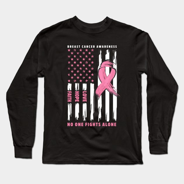 Cool American flag breast cancer awareness Long Sleeve T-Shirt by Mad Maggie